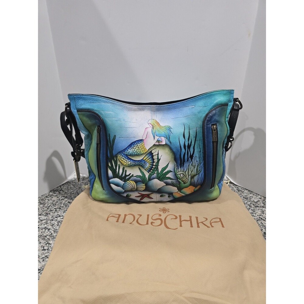 Anuschka Large Shoulder Leather Hobo Bag - MERMAID